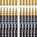 Overseas Paint Markers Pens - Gold Permanent Markers Acrylic Paint Pens 12 Pack, Water Based, Waterproof, 0.7mm Extra Fine Tip Acrylic Marker for Wood, Metal, Rock, Plastic, Glass, Canvas, Fabric