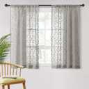 MYSKY HOME Grey Sheer Short Curtains for Kitchen 54 inch Long with Pom Pom Small Windows Bedroom Nursery Kids Girls Room Curtains Cafe Light Filtering Boho Drapes, Rod Pocket,52" Wide, 2 Panels