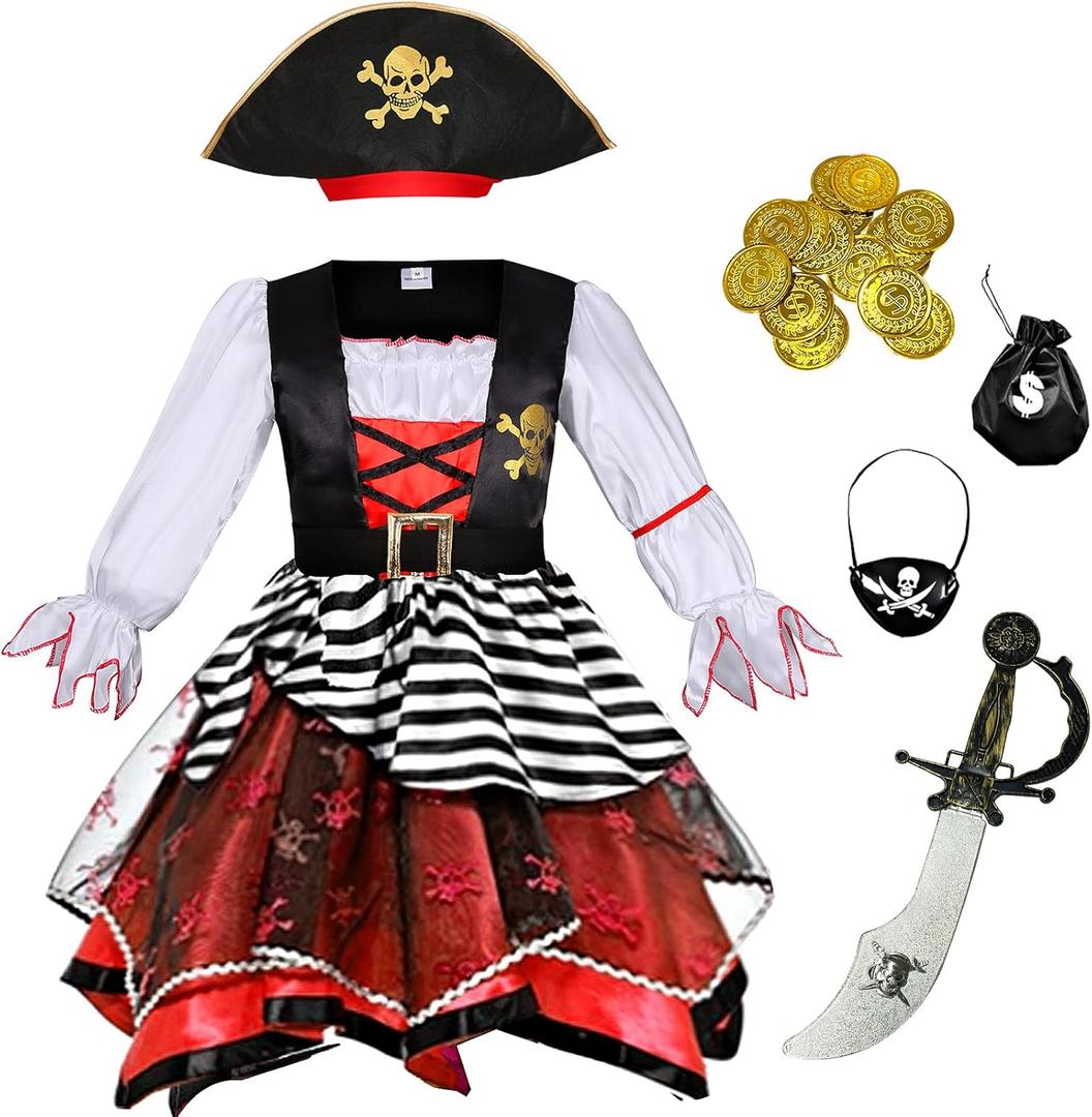 Girls Pirate Costume for Halloween Kids Dress Up (7-9 Years)