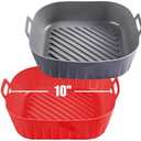 Golden Associate Silicone Liners Square for Air Fryer, 2 Pcs Non-stick Food-grade Reusable Basket Silicone Pot Baking Tray Airfryer Accessories, Top Size 10 inches, Bottom Size 9 inches