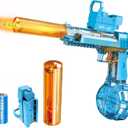 Powerful Electric Water Gun with Glowing Silencer, Automatic Squirt Gun up to 32Ft Long Range, 300 Water Shots, Classic Strong Squirt Gun, Summer Outdoor Swimming Pool Water Toy for Adult/Kids Blue
