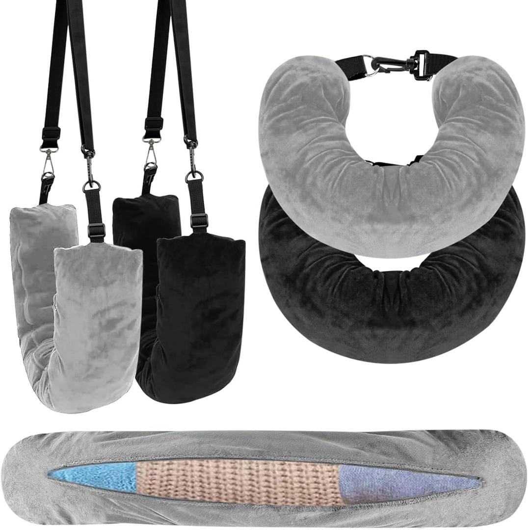 2-Pack Stuffable Travel Neck Pillow, Velvet Travel Pillow for Extra Luggage, Stuffable Pillow with Adjustable Neck Size, Travel Essentials,Packable Airplane Travel Pillow, No Filler