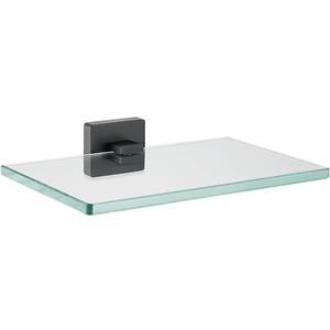 JQK Bathroom Glass Shelf Black, Tempered Glass Shower Storage 8 by 5 inches, 304 Stainless Steel Matte Black Wall Mount, TGS201L8-PB