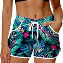 Deerose Women 4th of July Board Shorts Hawaiian Tropical Print Beach Swim Shorts with Pockets, Medium