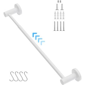 Adjustable Single Towel Bar 16 to 27.6 Inch, iMomwee Oil Rubbed White Finished Stainless Steel Bath Towel Holder, Wall Mounted Towel Rail for Bathroom Kitchen Washroom, 1" Diameter Towel Rod with Hook