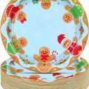 50 Pcs Gingerbread Christmas Paper Plates 9" Blue Gingerbread Dessert Plates Disposable Heavy Duty Xmas Cookie Party Supplies for Merry Christmas Holiday Dinner Party Decorations