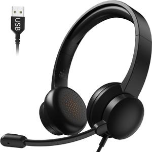 USB Headset with Microphone for PC, Wired Headphones with Mic USB Headsets with Noise Cancelling Microphone, Computer Headset with Microphone for Home Office Online Class Teams SkypeBlack