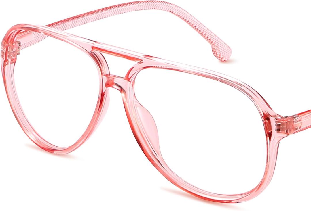 livho Vintage Aviator Blue Light Blocking Glasses, Fashion Oversized Frames with UV Protection Coating, Unisex Design (Pink)