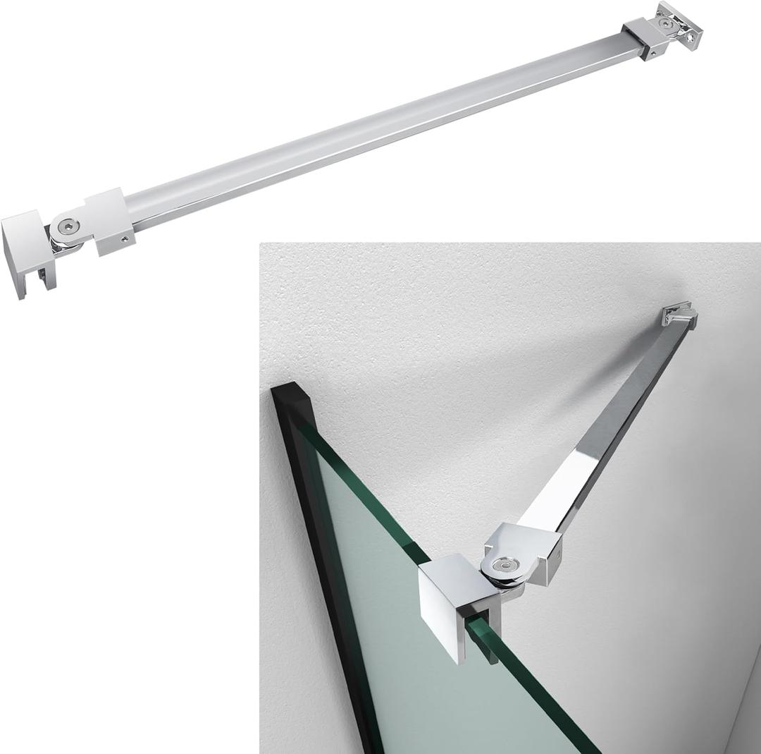 Shower Door Support Bar, 15.74 Inch (400mm) Long Stainleess Steel Rod to Fix Glass Door to Wall, for 1/4"(6mm), 5/16"(8mm), 3/8"(10mm) Frameless Glass Panel, Chrome (Fixed length 400mm, unspecified end)