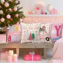 BBOLDIN Pink Christmas Throw Pillow Covers 18x18 Couch Cushion Covers, Holiday Tree Decorations for Sofa Home, Xmas Country Striped Car Farmhouse Pillow Cases Winter Decor Set of 4