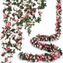8 Pcs x 8.2 ft Flower Garland Artificial Rose Vine Flowers with Green Leaves Hanging Fake Roses Vine for Room Party Home Wedding Birthday Christmas Wall Arch Decor, Spring Pink Flower