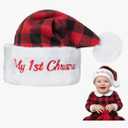 WATINC Christmas Santa Hat for Baby - My First Christmas Hats for Newborn Kids, Xmas Classic Black Red Buffalo Plaid Plush Claus Cap for Winter Holiday Unisex Girls Boys Toddler Party Supplies
