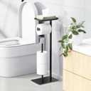 Toilet Paper Holder Stand with Top Storage Shelf, Free Standing Toilet Roll Dispenser for Bathroom, Holds 4 Reserve Rolls (Matte Black)