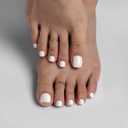 BTArtbox Press on Toenails Short, White Press on Toe Nails Square, Light Weight & Fit Perfectly Glue On Toenails with Glue, Fake Toenails in 16 Sizes- 32 Toenails Kit, Pure Chic