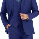 LUPURTY 3 Piece Suits for Men Slim Fit Men's Suit for Business Wedding Party 2 Button Blazer Tuxedo Set Jacket Vest Pants (Large, Navy Blue)