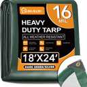 Tarp Waterproof 18x24Ft, Extra Thick 16 Mil Heavy Duty Tarp Cover, Tear & Fade Resistant, Outdoor Tarps with Brass Grommets and Reinforced Edges for Roof, Camping, Patio, Boat (Green/Silver)