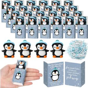 Wettarn 24 Sets Winter Break Gifts Penguin Stress Balls with Support Gift Boxes Holiday Party Favors for Students Teachers Relief Toys Office Classroom Prizes Valentines Stuffers