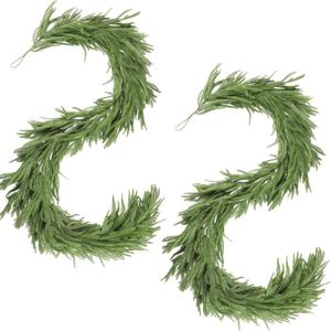 12FT (2 Pcs * 6 FT) Christmas Artificial Norfolk Pine Garland, Real Touch Faux Greenery Garland for Holiday Mantle, Fireplace, Staircase Front Door, Dining Table Indoor & Outdoor Xmas Decor