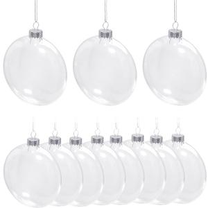 4E's Novelty Clear Flat Ball Ornaments for Crafts Fillable - Pack of 12 Bulk, 80mm 3.15" Disc Shaped Transparent Shatterproof Christmas Ornaments for DIY Crafts to Paint Or Fill