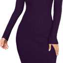 v28 Women Stretchable Knitted Long Sleeve Slim Fitted Ribbed Soft Sweater Dress (Purple, M)