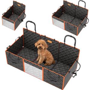 Dog Car Seat Cover for Back Seat, 1seat to 3seats can be Switched at Will. Back Seat Extender with Hard Bottom. 600D Heavy Duty Scratch,Nonslip,Waterproof Dog Hammock for Cars,Trucks and SUVs. (Black and Orange)