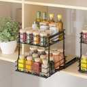 PanPanPal Pull Out Spice Rack Organizer for Inside Cabinet, 2 Tier Spice Organization for Cabinet, 9.65"W x 10.7"D x 10.24"H, Vertical Slide Out Seasoning Organizer, Black (Not for Cabinet with Lip)