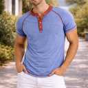 AlRithms Men's Short Sleeve Henley T-Shirt (US, Alpha, Medium, Regular, Regular, Light Blue)