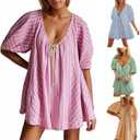Pdxnyxx Y2k Shorts Romper Tie Front Casual Maternity V Neck Vacation Cute Puff Sleeve Summer Tshirt Rompers (Green, Small)