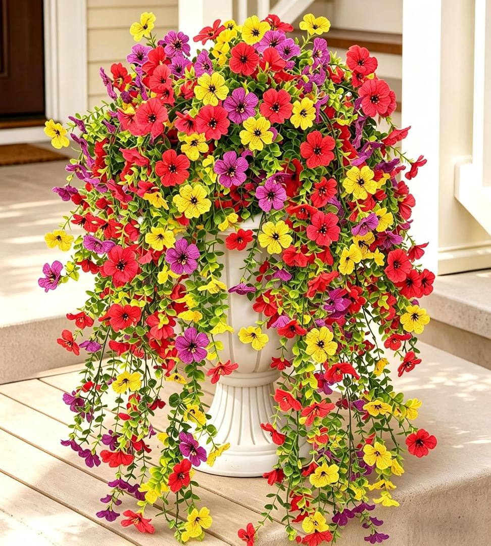 Artificial Hanging Flowers 4 Bundles UV Resistant Fake Flowers for Outdoor Decor Realistic Silk Flower Faux Plants for Patio Porch Garden Yard (Mixed Color)