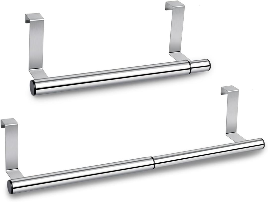 DS. DISTINCTIVE STYLE 2 Pack Kitchen Retractable Towel Holder Adjustable Over The Door Towel Rack Stainless Steel Kitchen Towel Hanger
