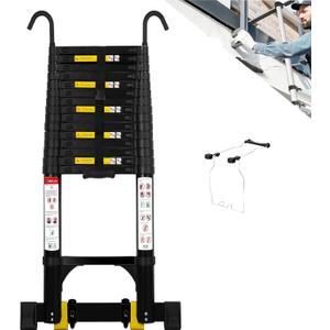20.3 FT Telescoping Ladder with Stabilizers, Adjustable Multi-Purpose Collapsible Extension with Hooks & Wheels, Heavy Duty 330 lbs Max Capacity, Ideal for Home and Outdoor Work,Black