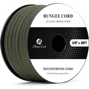 Abma Cord Bungee Cord 3/8in x 25ft Elastic Shock Cord 100% Stretch Elastic Bungee Rope for Tarpaulin, Trailer, Backpack, Tent Pole, Kayak - Black