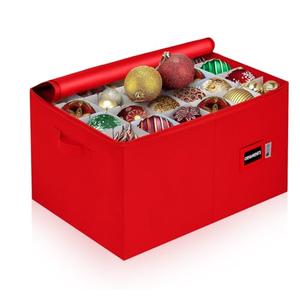 Christmas Ornament Storage Container with Dividers - Box Stores Up to 96 Ornaments, Zippered, Convenient, Adjustable, Large Organizer Bin to Protect Holiday Décor, Fits Most Standard Size, Red
