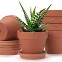 4 PCS Clay pots and Plates, 5-inch red Clay pots with Drainage, Perfect for Indoor, windowsill, and Garden Plants
