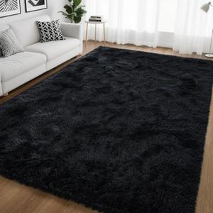 HQAYW Fluffy Area Rugs for Living Room Bedroom, Machine Washable 4x6 Ultra Soft Shag Bedside Rug,Indoor Floor Non-Slip Modern Plush Carpet for Kids,Girls,Boys and Nursery Rooms,Black