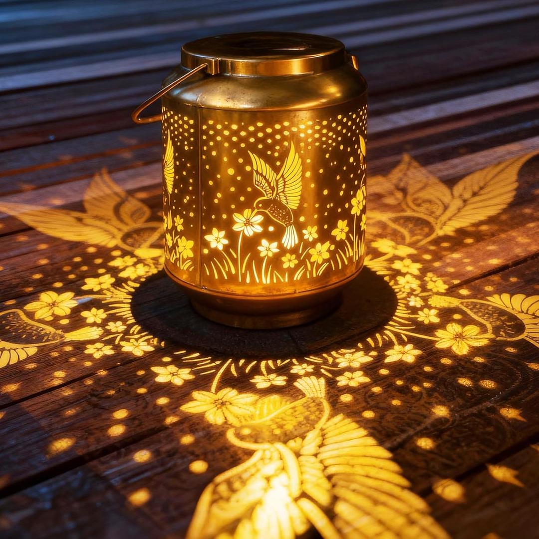 Solar Lanterns Garden Decor, Solar Light Outdoor Waterproof, Hummingbird Hanging Lantern Lights for Women Mom Grandma, Yard Decorations Lanterns for Yard, Patio, Backyard, Porch (Warm yellow - Hummingbird)