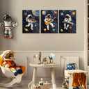 3Pcs Nursery Space Astronaut Canvas Wall Art Cute Astronaut Musician Decor Pictures Music Funny Piano Guitar Violin Posters Prints for Boys Room Girls Room Kids Room Decoration, 24L" x 16W"