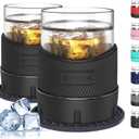 Ourokhome Whiskey Freeze Glasses, Patent Plastic Ice Chiller for Bourbon, Scotch, White Wine, 5 oz Insulated Liquor Tumbler for Men and Women, 2 Sets, with 2 Silicone Cup Mats, Black