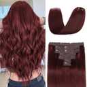 Clip in Hair Extensions Real Human Hair, Burgundy Red  20 Inch 7pcs 70g/Pack, Soft Real Human Hair Clip in Extensions Straight for Women, Suitable for all Hair Types (#99J 20 Inch)