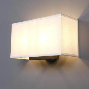 Yosoan White Boho Wall Sconce Stairwell Fixture Light, 2-Light Indoor Hardwired Vanity Dual Vintage Industrial Bedside Sconce Wall Mount Lighting Square Fabric Shade for Hallway Kitchen Living Room