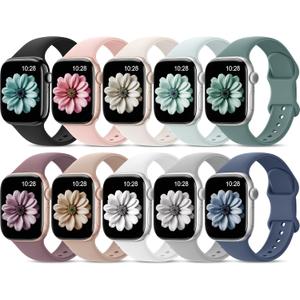 Patenting 10 Pack Sport Bands Compatible with Apple Watch Bands Women Men 40mm 41mm 38mm 45mm 44mm 42mm 46mm 49mm,Silicone iWatch Bands Waterproof Strap for iWatch Series 10 9 8 7 6 5 4 SE Ultra