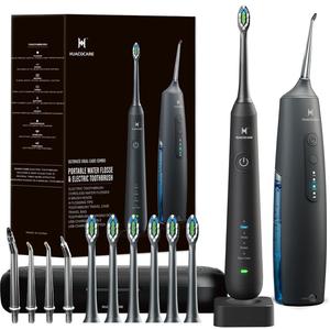 21 Oral Clean Kit Water Dental flosser & Electric Toothbrush Combo Brushing & Flossing for Teeth Cleaning and Gum Health (Black)