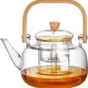 Yarlung 1000ml Glass Teapot Stovetop Safe, Borosilicate Glass Tea Kettle with Removable Infuser and Bamboo Handle for Loose Leaf Tea and Fruit Tea