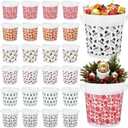 Honeydak 24 Pcs 32oz Christmas Plastic Pail with Handle 5.3 x 4.8 x 3.7 Inches Reusable Christmas Treat Buckets for Gift Snowman Gingerbread Food Container for Xmas Winter Holidays Party Favors
