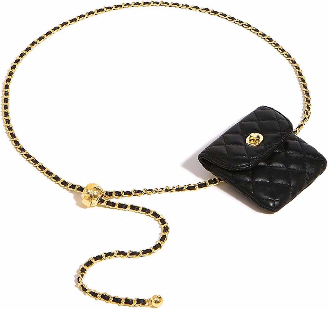 Women's Mini Chain Belt Bag with Detachable Belt, Leather Fanny Pack