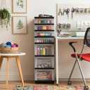IRIS USA Plastic Drawer Storage Organizer Rolling Cart, with Wheels Casters, 7-Drawers, for Classroom Art Craft Supplies Dresser Closet Bathroom Laundry Room, Black/Clear, 14.25"D x 12.05"W x 41.69"H