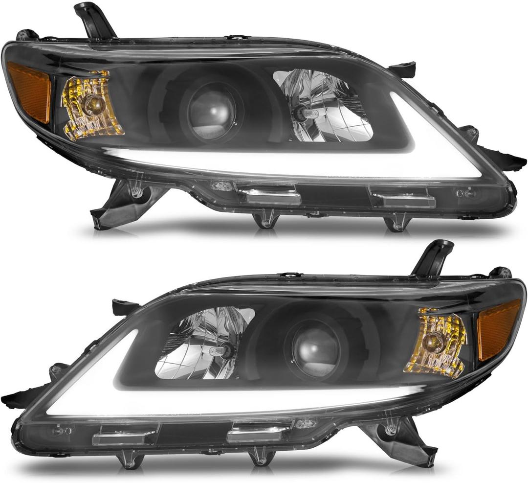 Headlights for 2011-2020 Toyota Sienna with LED DRL Strip
Clear Lens Black Housing Amber Reflector, LED Style Headlights, Left Driver & Right Passenger Sides Pair, Plug-and-Play