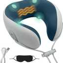 Medicane Neck Travel Pillow with Massage, Neck Pillows with Heat & Gentle Vibration Massage with Ergonomic Foam, Perfect for Airplane, Car, Office, Home, Pain Relief, Sleeping, Traveling, Long Flight (Blue)