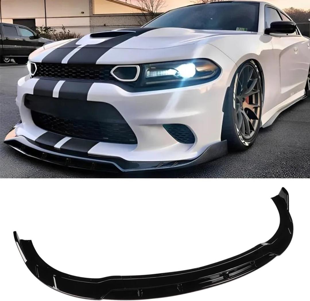 4Pcs Front Bumper Lip Compatible with 2015-2024 Dodge Charger, Air Dam Lower Chin Spoiler Splitter Fit for SRT Hellcat 392 Scat Pack GT R/T Daytona, Protection Body Kit (Glossy Black)
