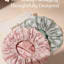Yanibest Satin Lined Shower Cap for Women Reusable Waterproof, Frizz Free & Large Bath Cap with Soft Elastic Band, Luxury Hair Protection Caps (Green Leaves)